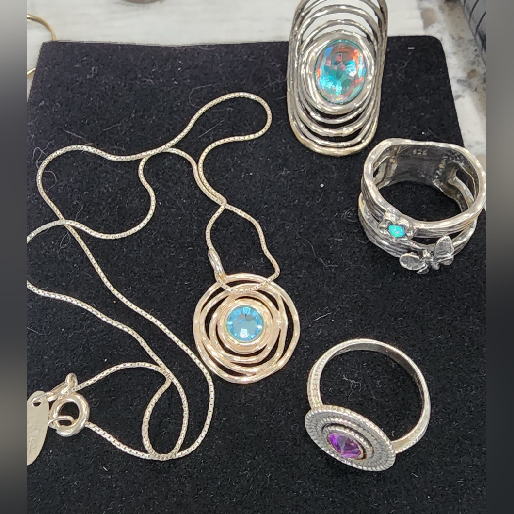 Magnolia 925 Silver Jewelry Bundle Of 4: 3 Rings, 1 Necklace